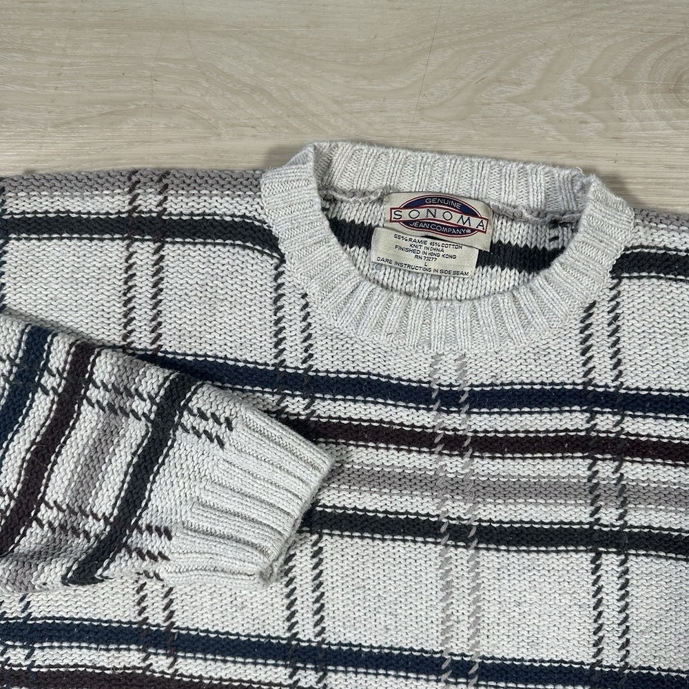 Vintage SONOMA Sweater Size Large White Cotton Ramie‎ Crew Neck Knit Pullover